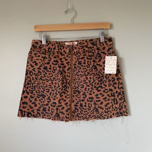 Free People We The Free Denim Mini Skirt Leopard Print Brown Black Women's 28